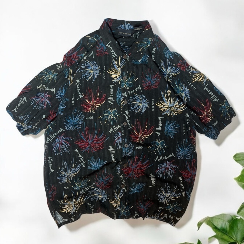 Vintage 2000 Vitanova Millennium Fireworks Y2K Button Up Shirt Men’s L